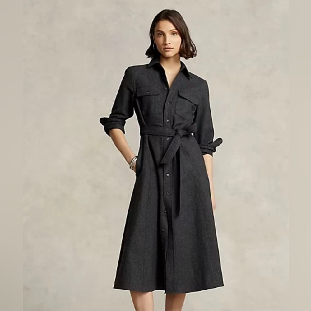 Polo Ralph Lauren Utility Wool Belted Midi Shirtdress - Picture 2 of 10